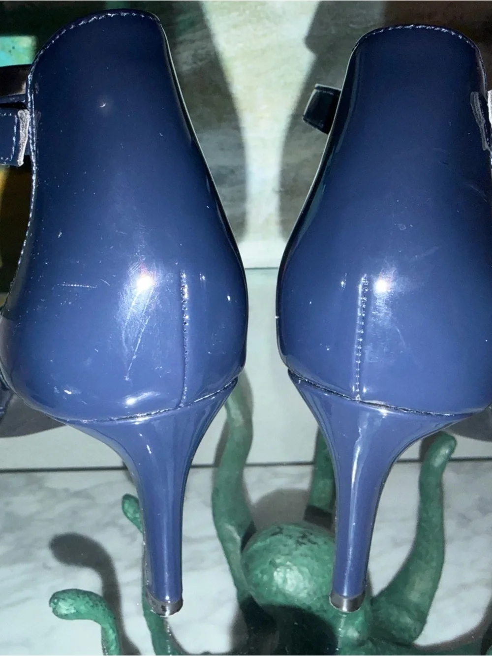 Bandolino Navy Patent Pointed Ankle-Strap Pumps